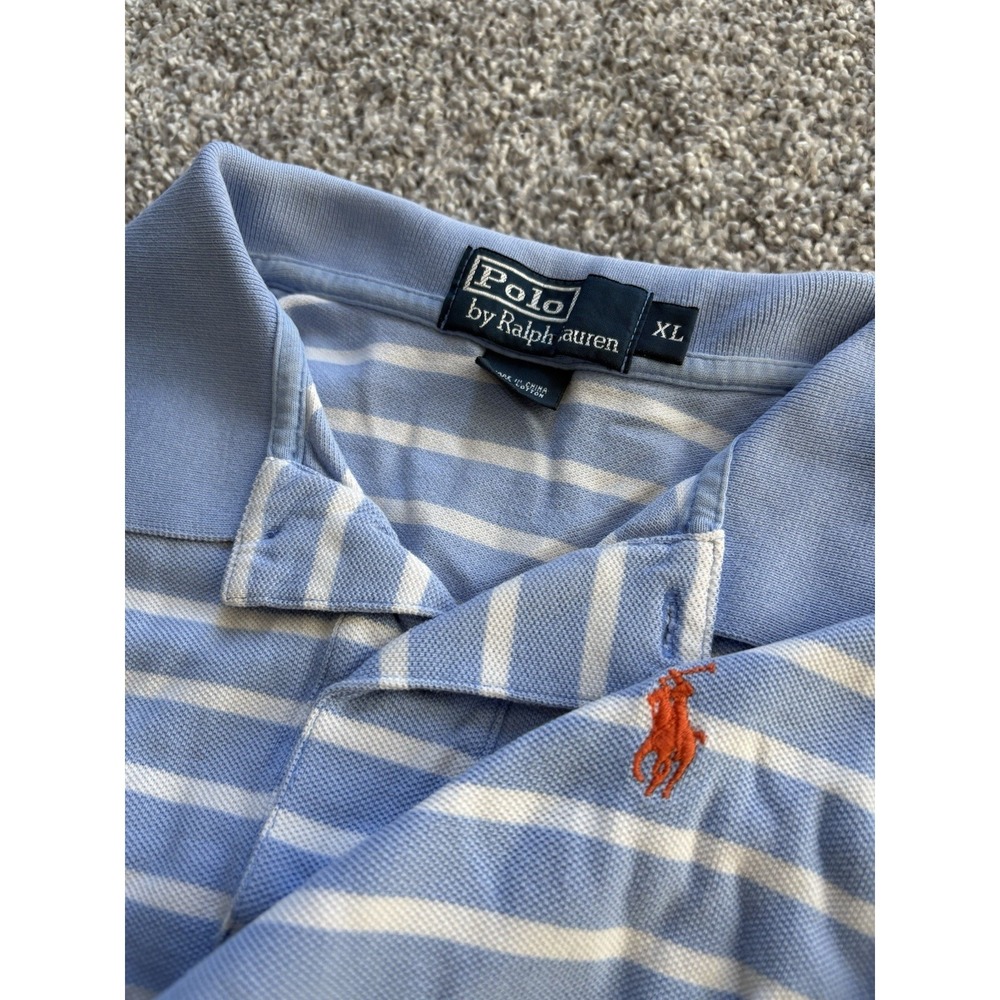 Polo Ralph Lauren Shirt Men's Size XL Blue Striped Short Sleeve Polo Shirt